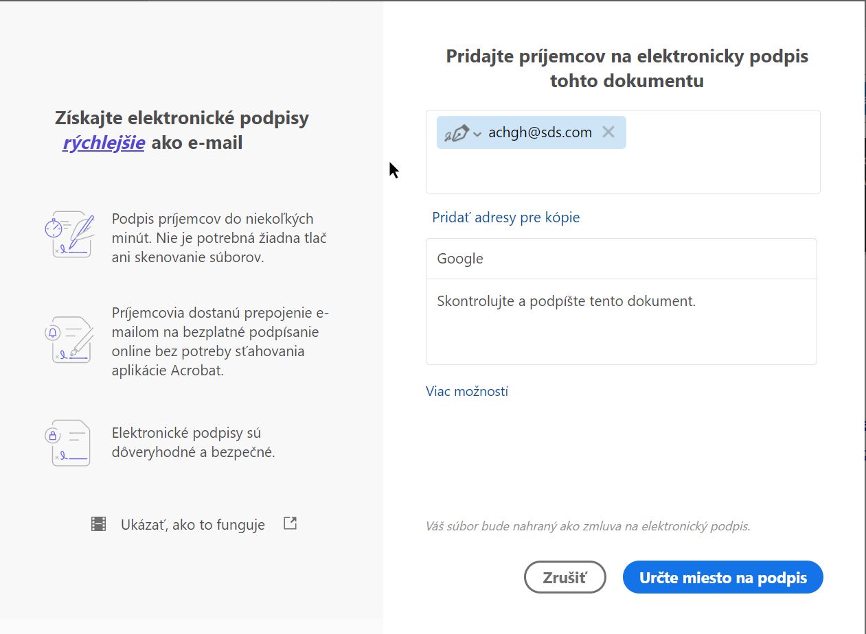Pridať kópiu, predmet, detaily správy