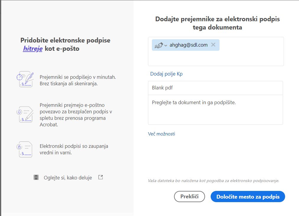 Dodajte Kp, zadevo, podrobnosti sporočila