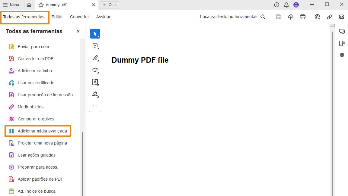 Adicionar mídia avançada