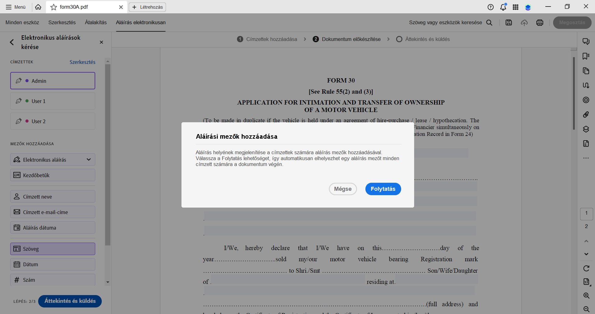 Aláírási mezők hozzáadása