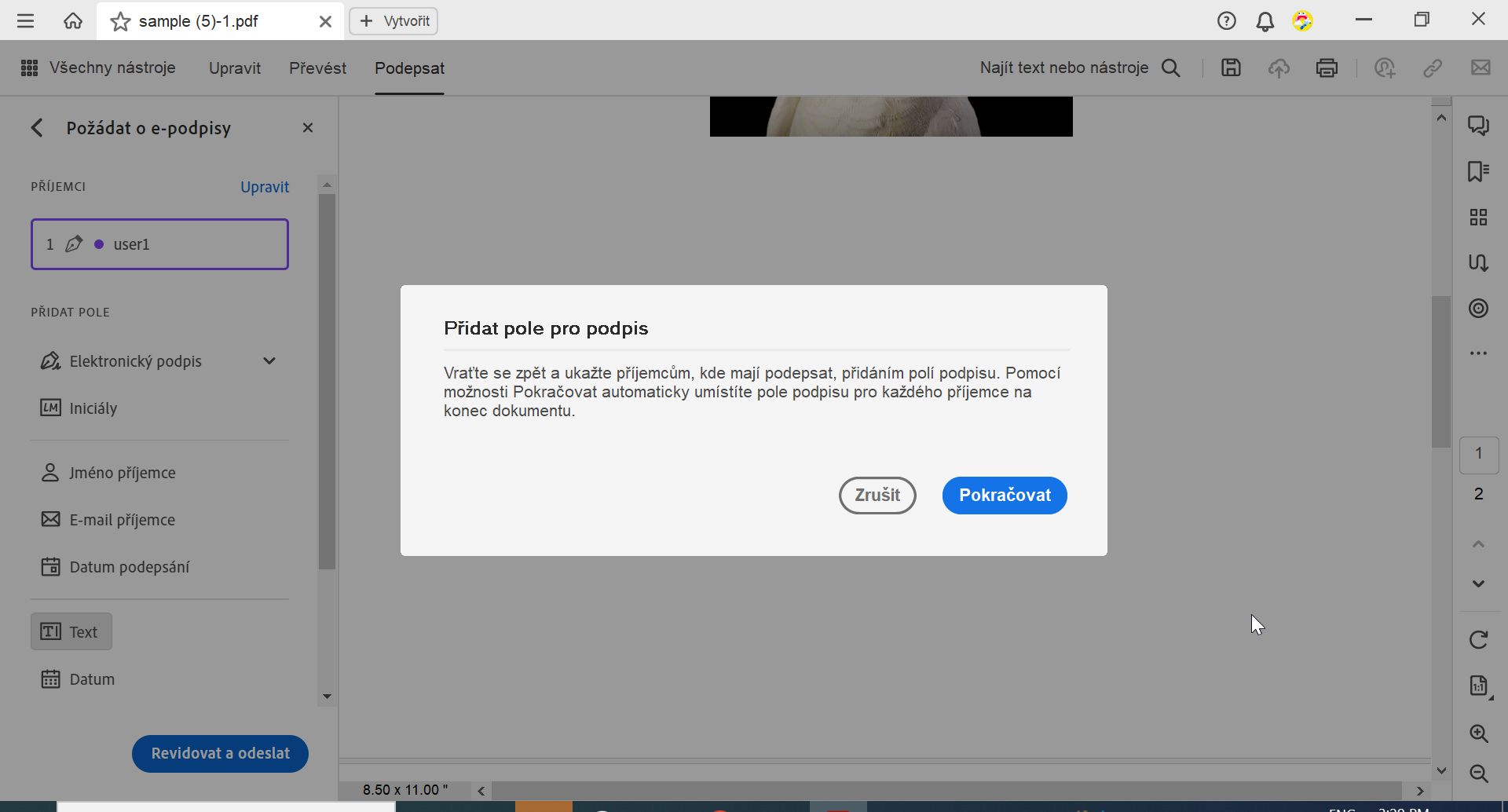 Přidat pole pro podpis