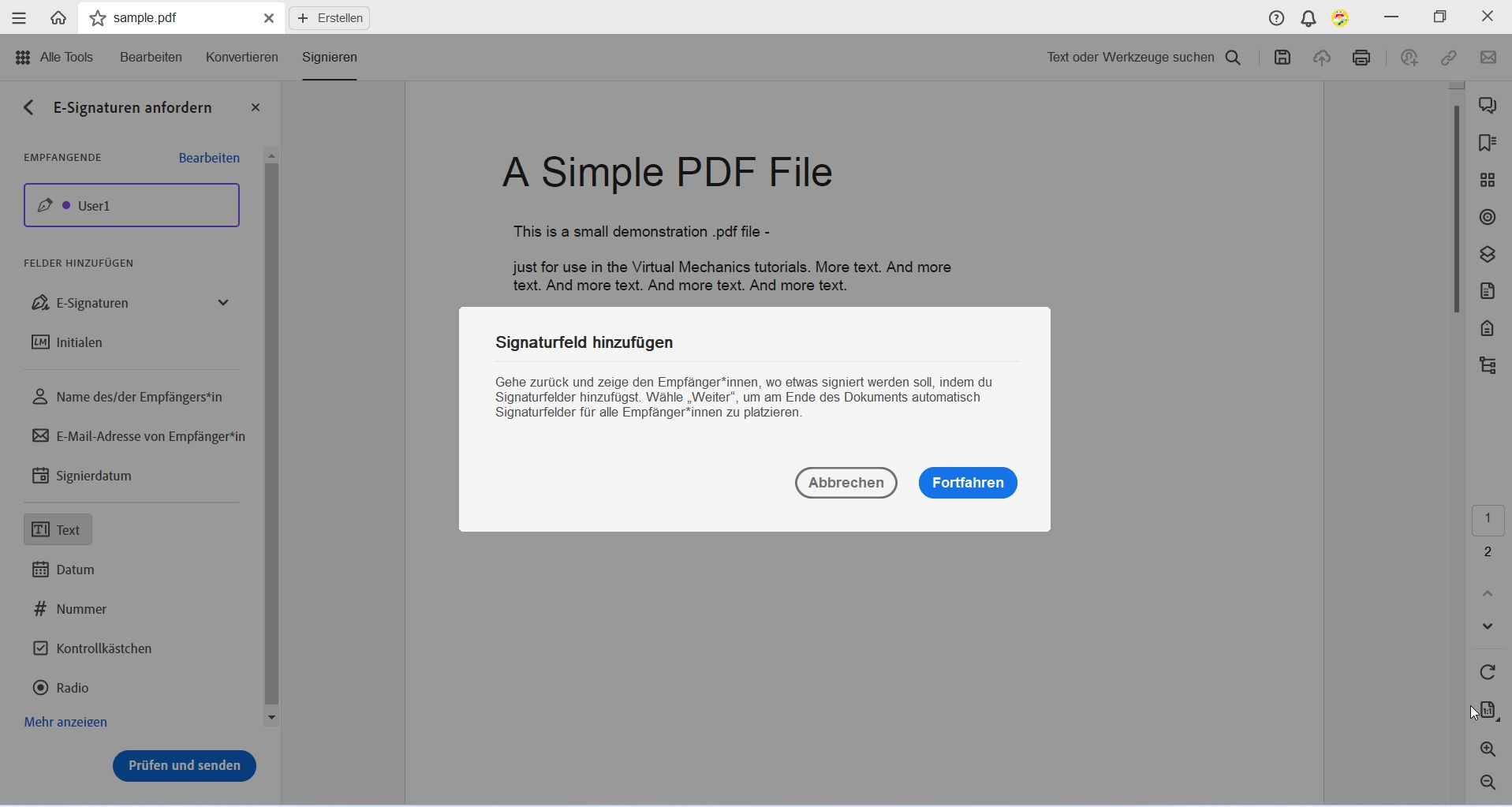 Signaturfeld hinzufügen