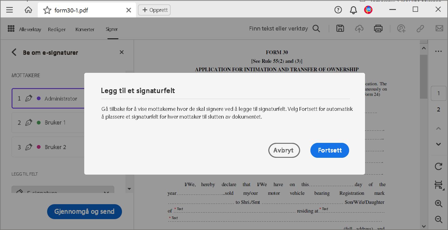 Legg til et signaturfelt