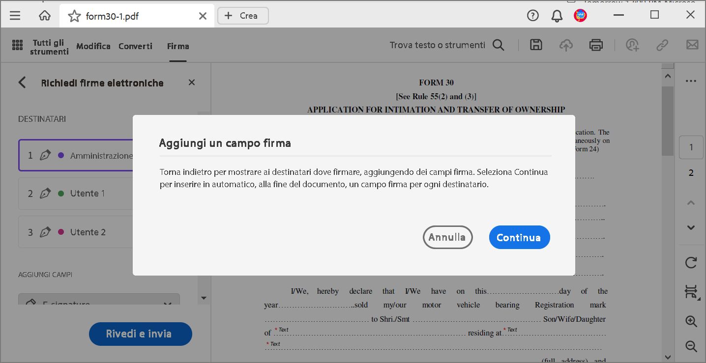 Aggiungi un campo firma