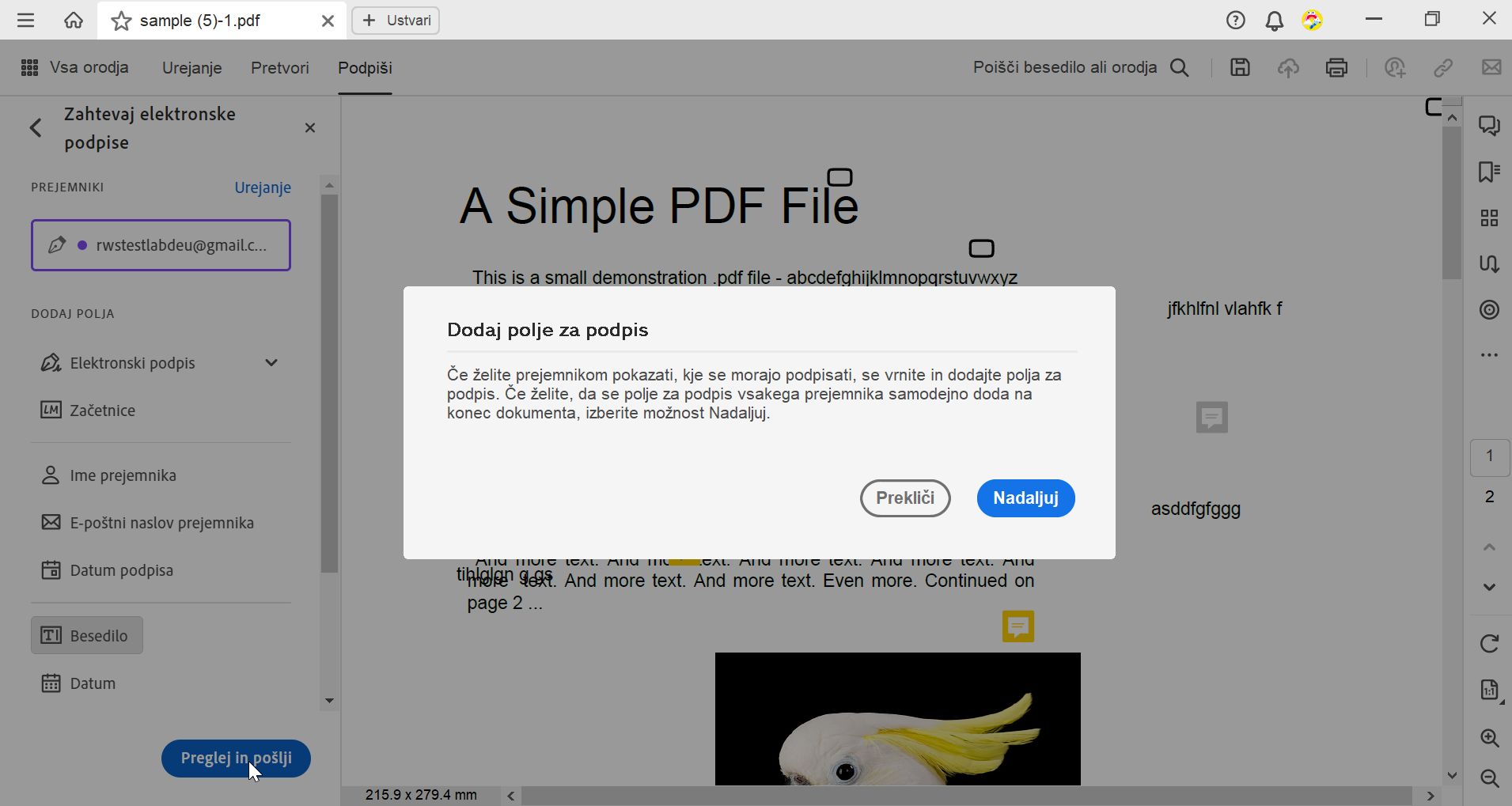Dodaj polje za podpis