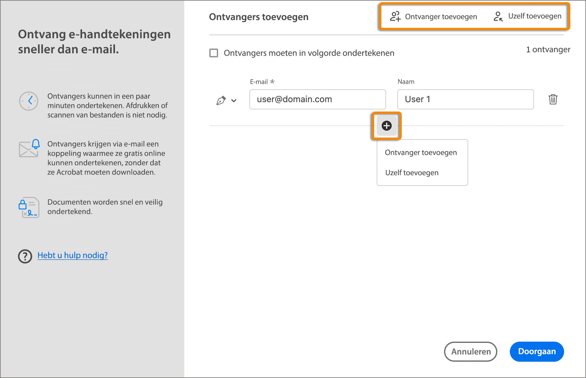Ontvangers toevoegen