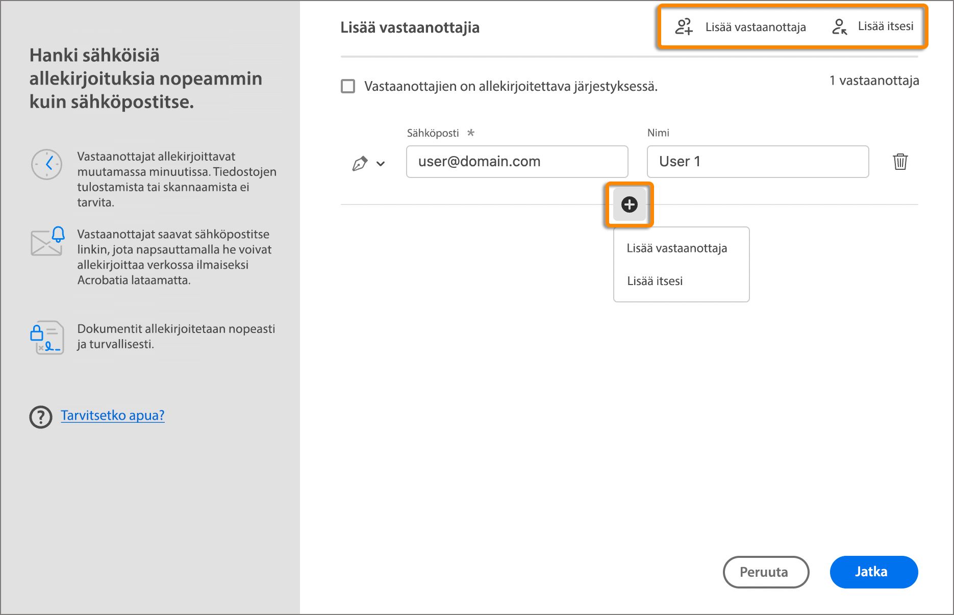 Lisää vastaanottajat