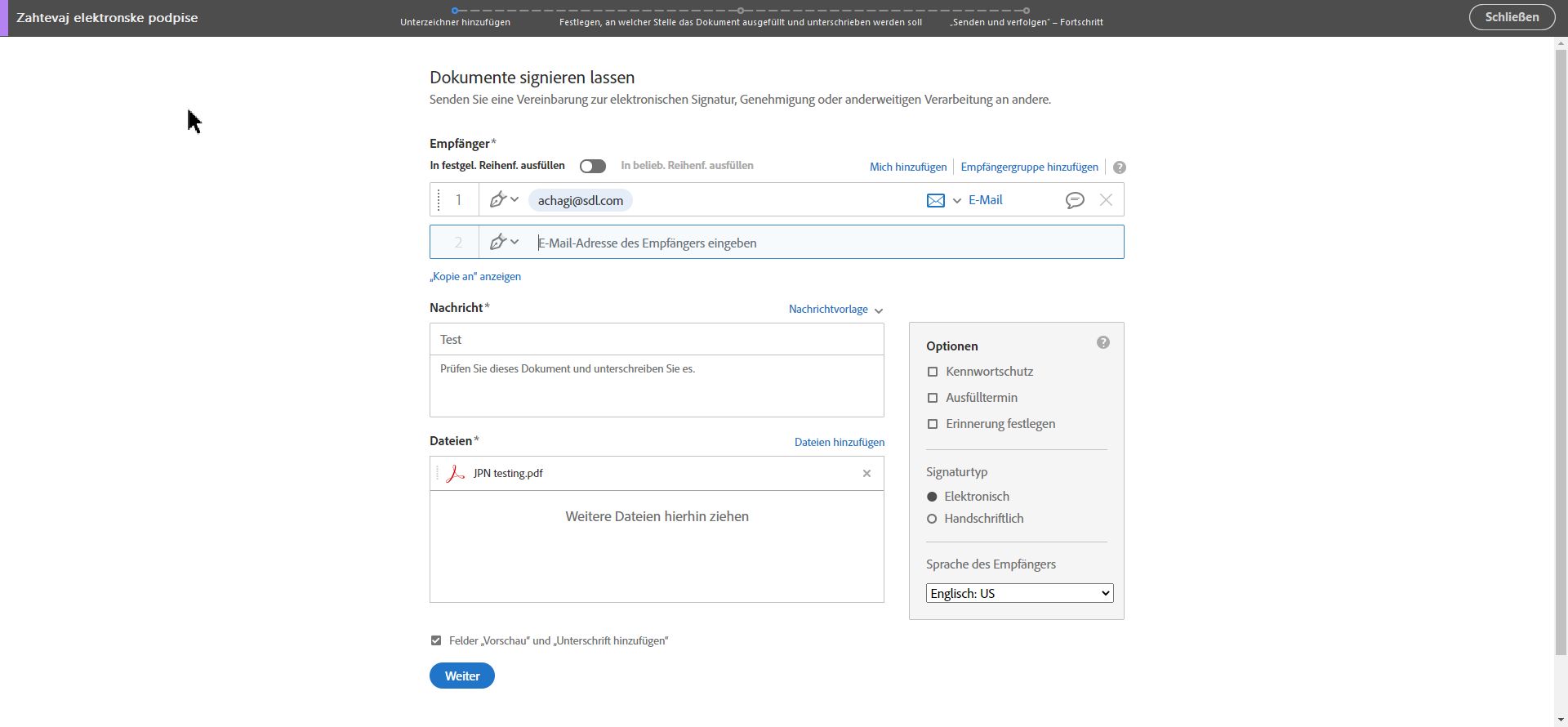 Acrobat Sign – erweiterte Optionen