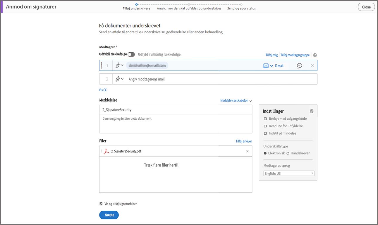 Acrobat Sign – avancerede indstillinger