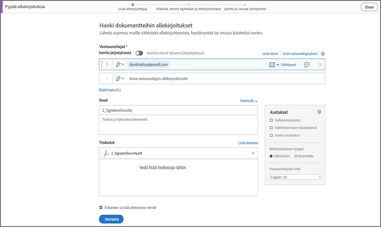 Acrobat Sign – Lisäasetukset