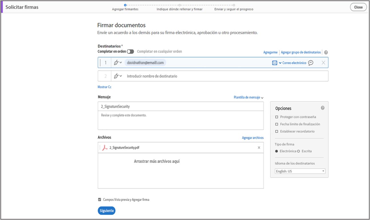 Acrobat Sign: opciones avanzadas
