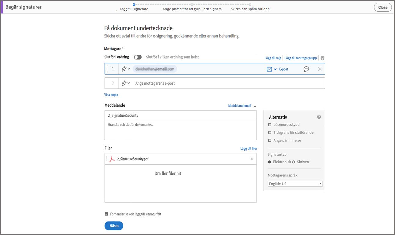 Acrobat Sign – Avancerade alternativ