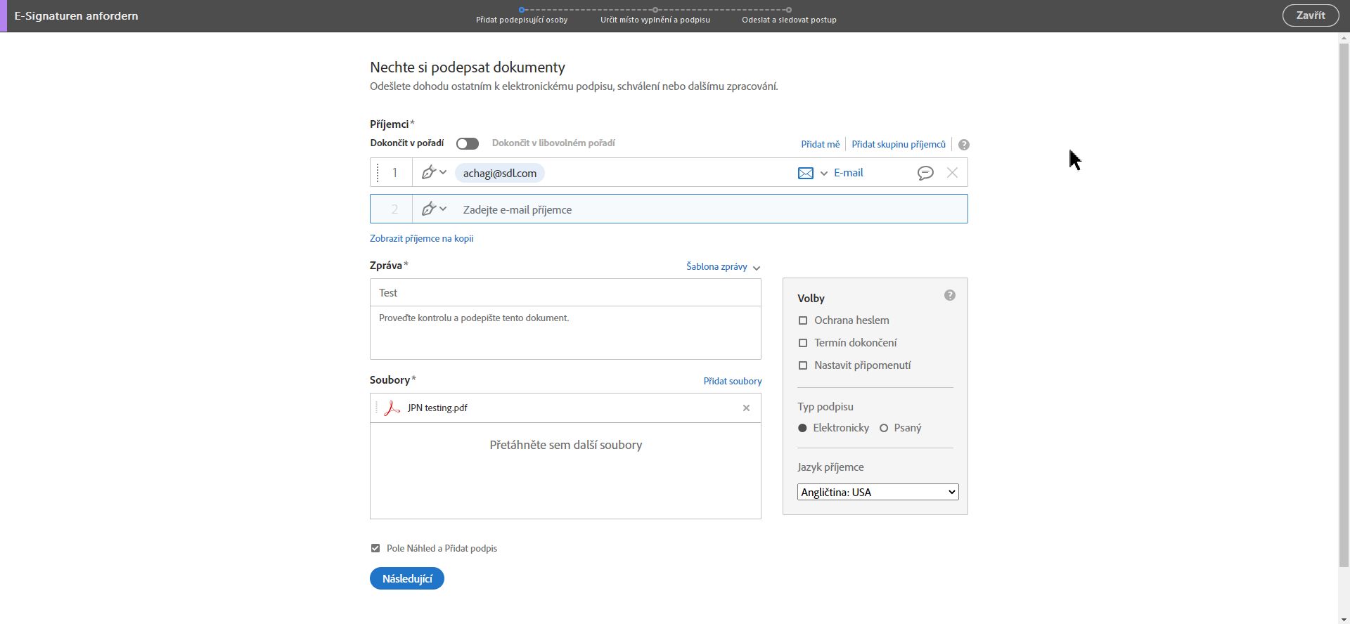 Acrobat Sign – Pokročilé možnosti