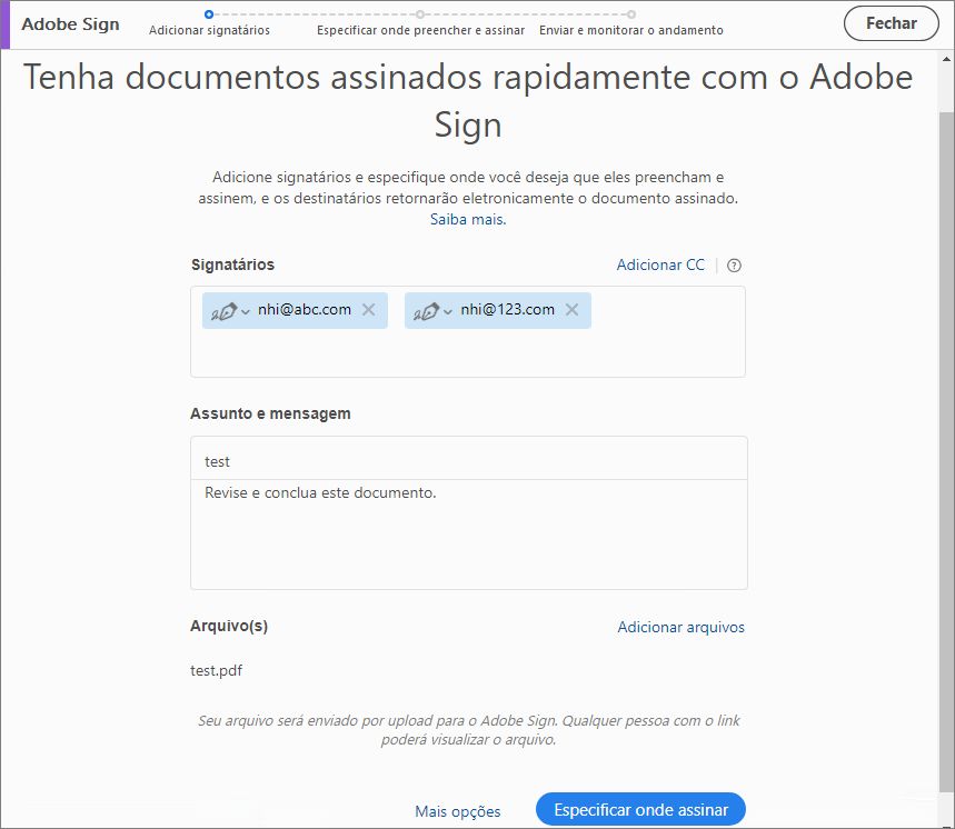 Adicionar signatários
