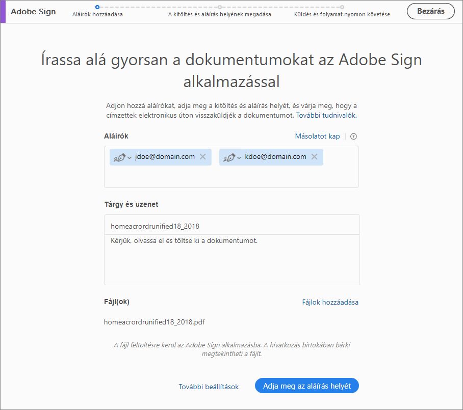 Aláírók hozzáadása