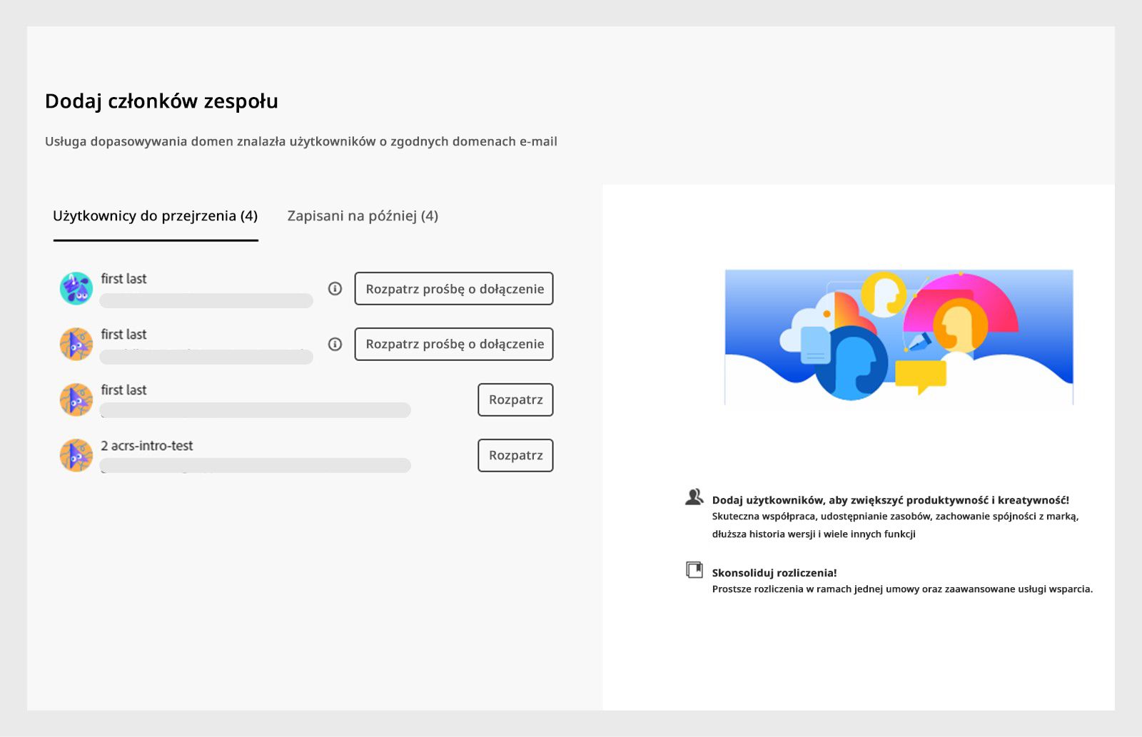 Lista użytkowników z pasującymi domenami e-mail