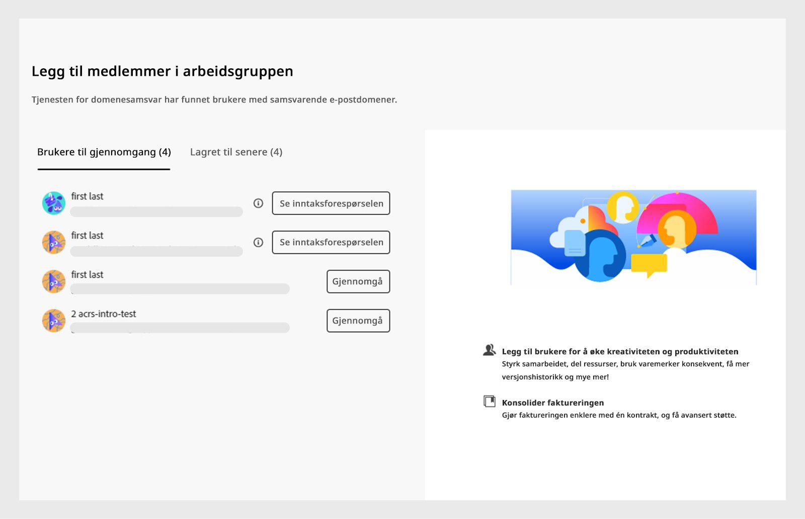 Liste over brukere med samsvarende e-postdomener