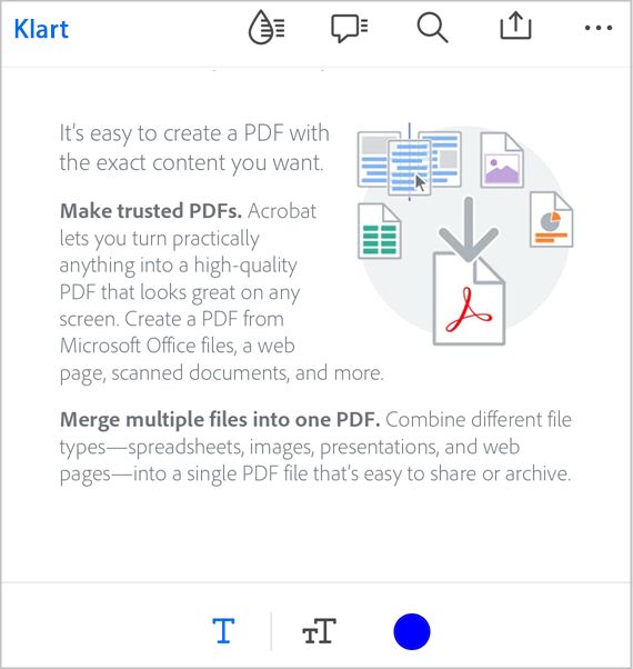 Lägg till text i PDF-filen på programmet Acrobat iOS.