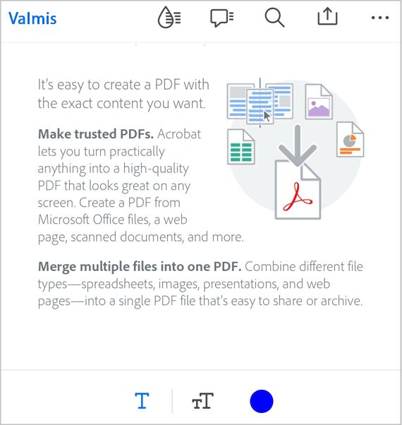 Tekstin lisääminen PDF-tiedostoon Acrobat iOS -sovelluksessa.
