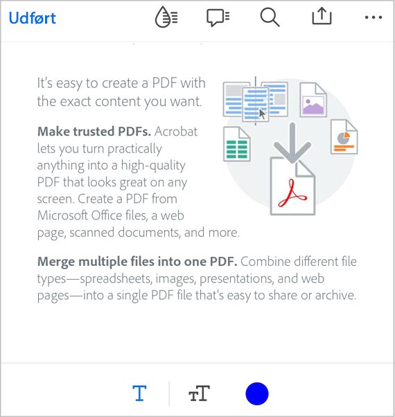 Tilføj tekst til PDF-filen i Acrobat iOS-appen.