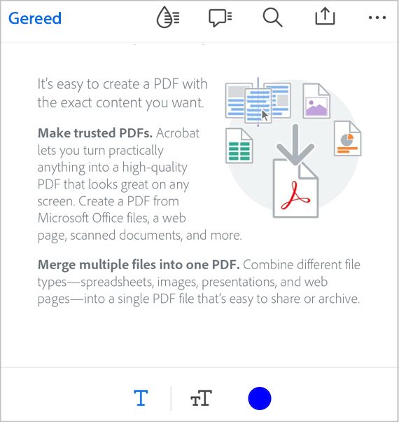 Voeg tekst toe aan een PDF in de Acrobat iOS-app.