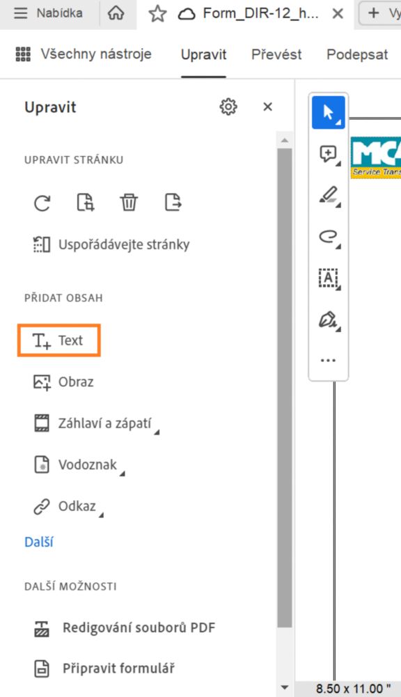 Přidat text