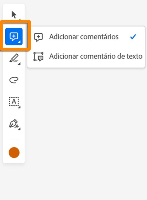 Adicionar comentário, comentário de texto