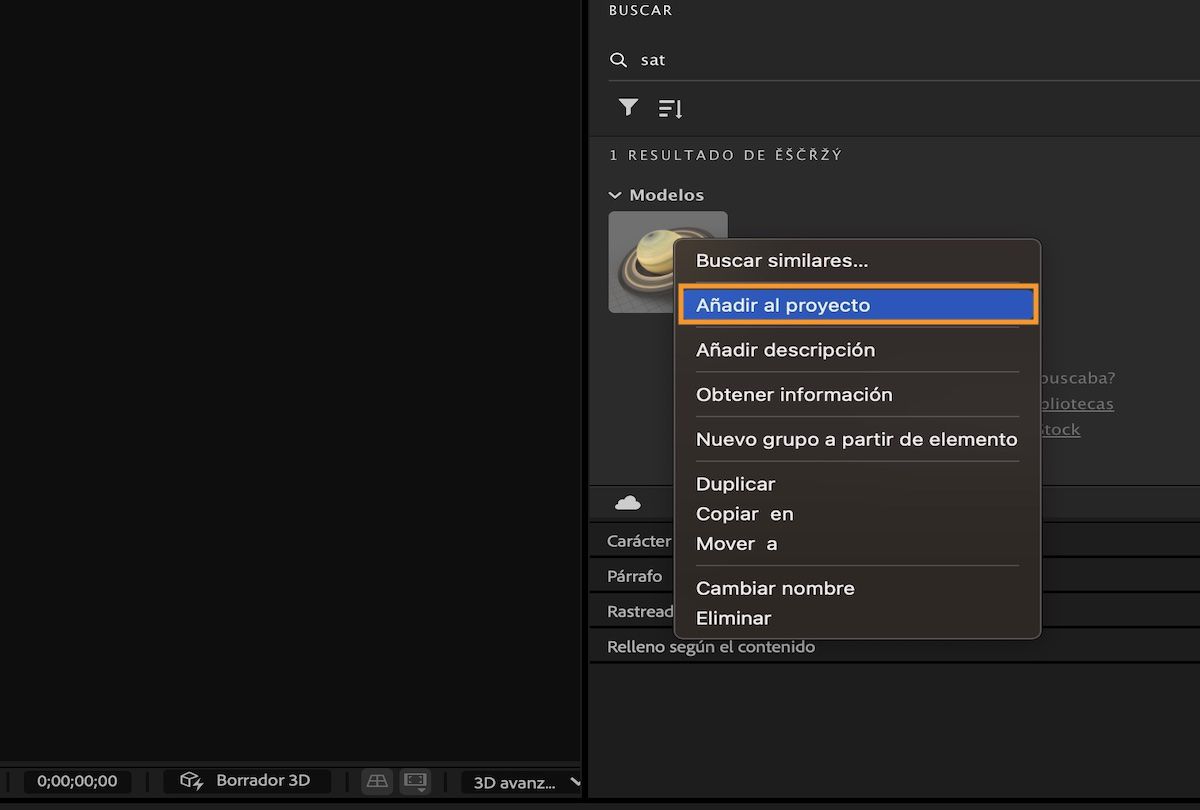 Utilice la opción Añadir al proyecto para añadir el modelo 3D de la biblioteca al proyecto.