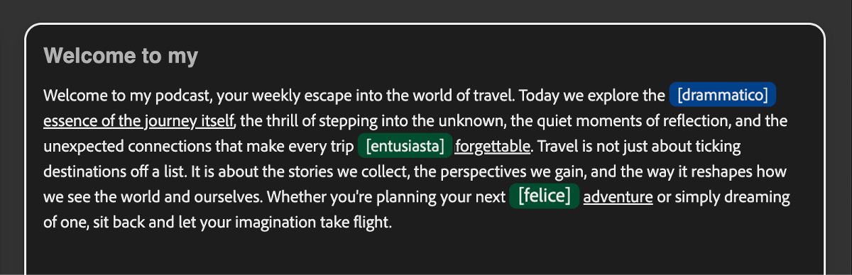 Il pannello Testo visualizza più etichette di tonalità in colori distinti, rendendo facile identificare e regolare gli indicatori tonali a colpo d'occhio.