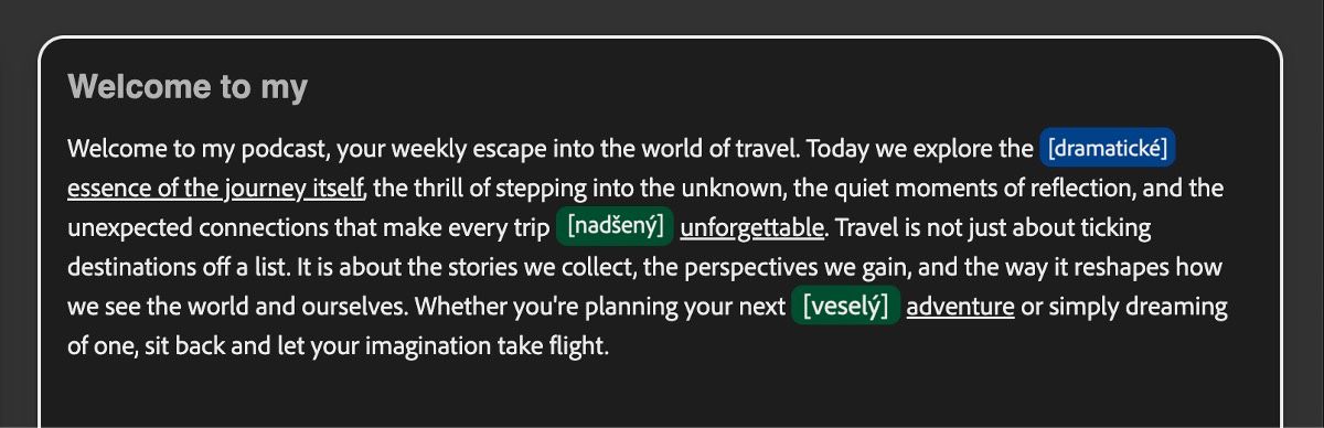 Panel Text zobrazuje více štítků s tóny v různých barvách, což usnadňuje identifikaci a úpravu tónových signálů na první pohled.