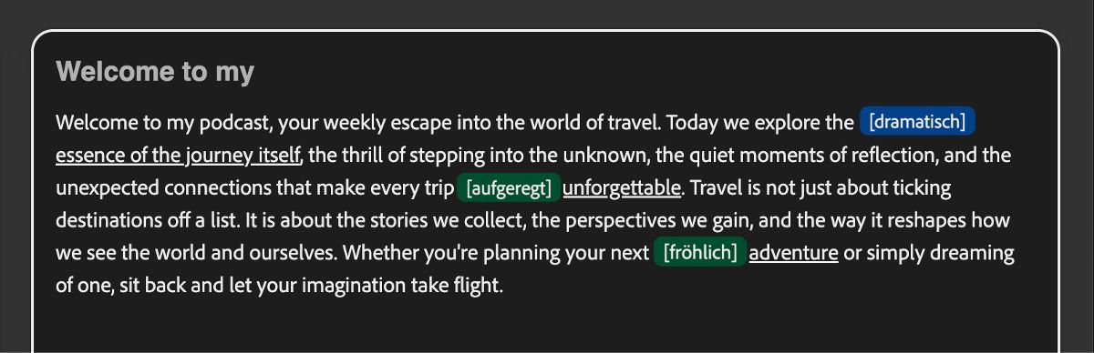In dem Bedienfeld „Text“ werden mehrere Tonbeschriftungen in verschiedenen Farben angezeigt. Dadurch können Hinweise auf Tonlagen auf einen Blick erkannt und angepasst werden.