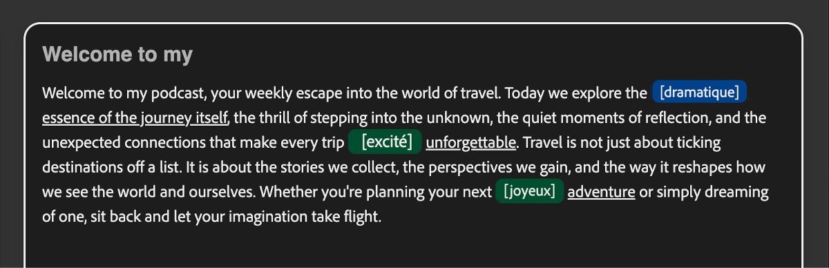 Le panneau Texte affiche plusieurs libellés de ton dans des couleurs distinctes, ce qui permet d’identifier et d’ajuster facilement les repères tonaux d’un seul coup d’œil.