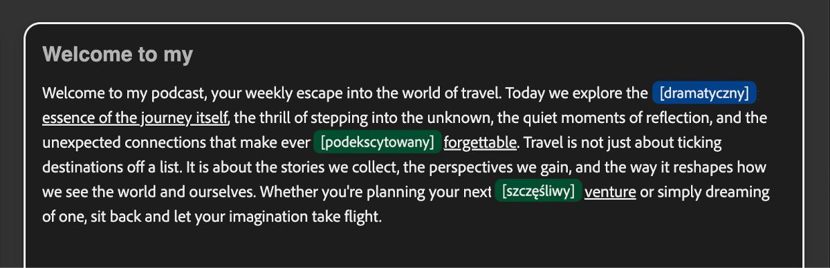 Panel Tekst wyświetla wiele etykiet tonów w różnych kolorach, co ułatwia identyfikację i dostosowanie sygnałów tonowych na pierwszy rzut oka.