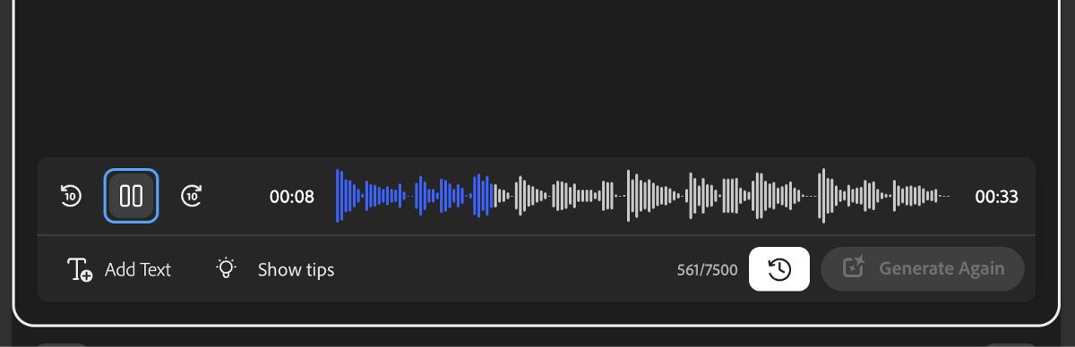 The generated speech is available for review, with options to play or scrub through it.