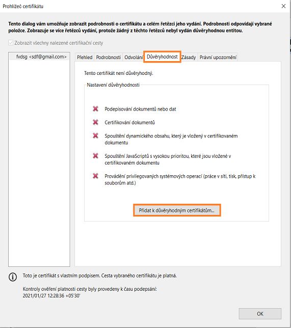 Přidat k důvěryhodným certifikátům