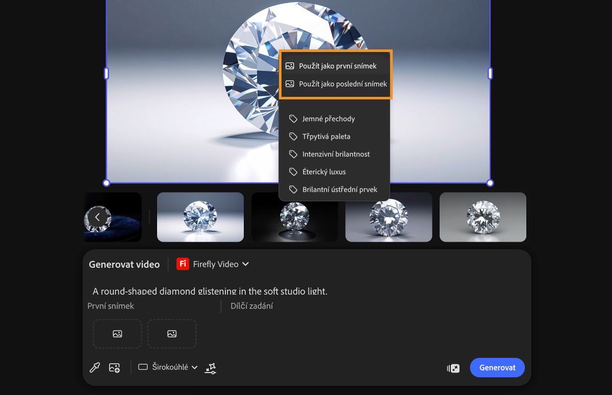 Obrázek na plátně je vybraný a vzorek z plátna se použije k jeho určení jako první nebo poslední snímek pro generování videa.