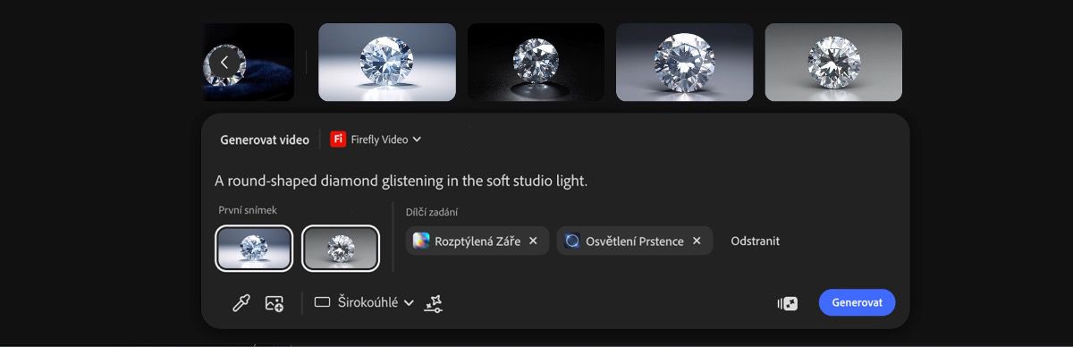 Otevře se panel textových zadání, který nabízí možnosti přidání textového popisu, výběru modelu pro generování obrázku nebo videa a nastavení poměru stran.