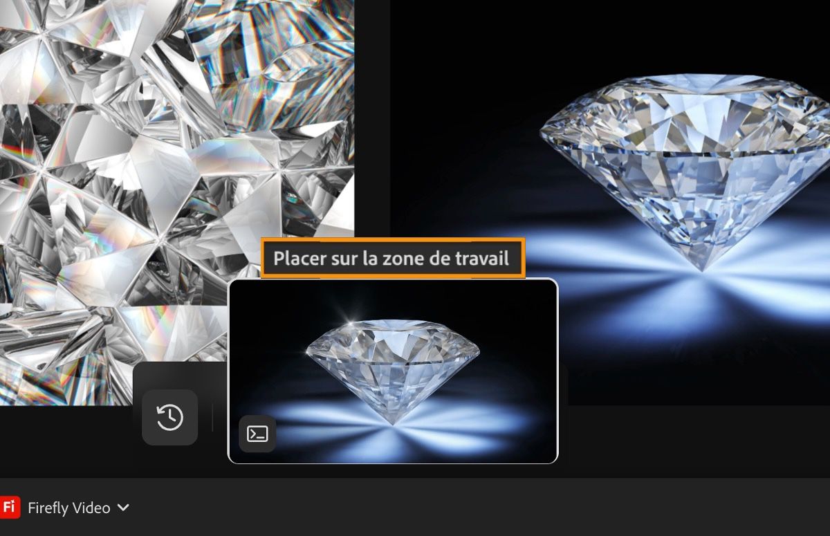 La vidéo générée est mise en surbrillance et une option « Placer sur la zone de travail » est disponible pour l’ajouter à la zone de travail.