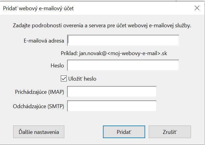 Pridanie podrobností o webovej e-mailovej službe