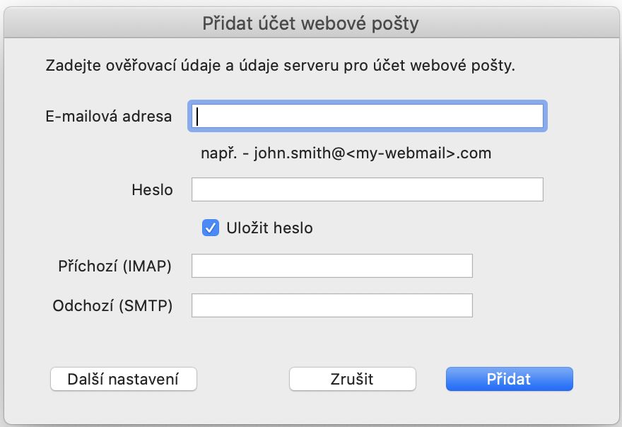 Přidání podrobností o webové poště