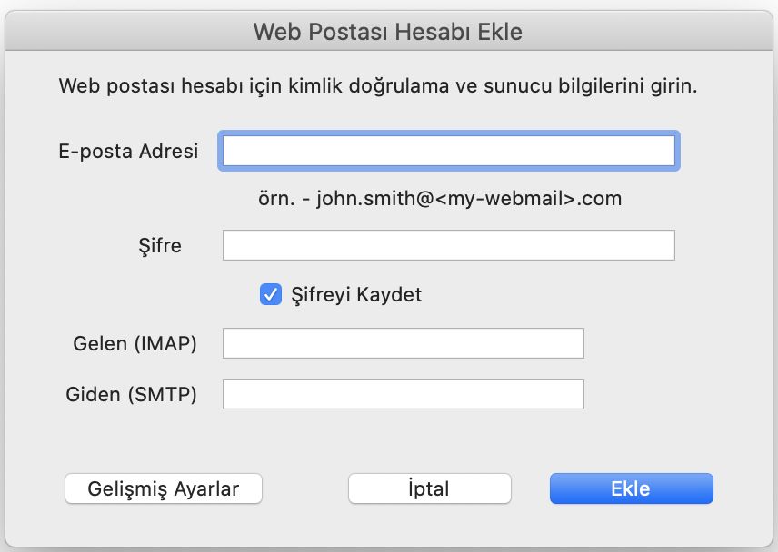 Web postası ayrıntılarını ekleme
