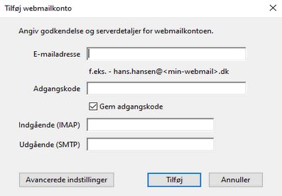 Tilføj oplysninger om webmail