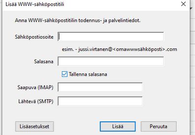 Lisää verkkopostin tiedot