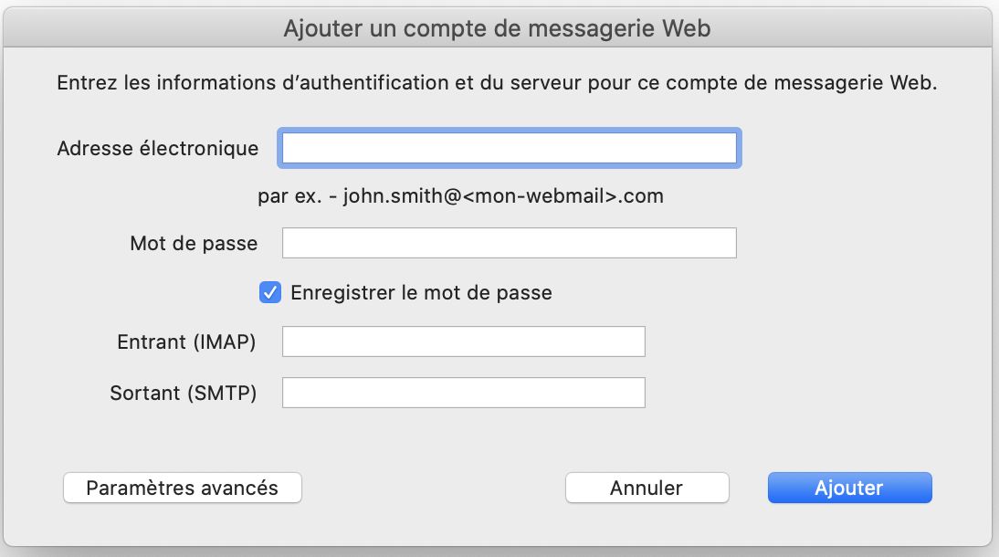 Ajout des détails de la messagerie web