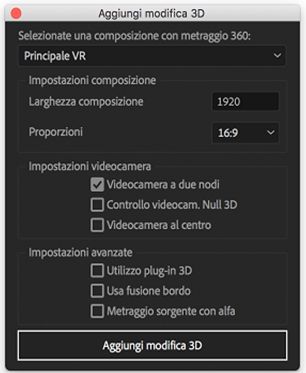 Impostazioni di Aggiungi modifica 3D