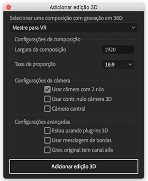 Configurações de Adicionar edição 3D
