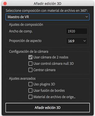 Opciones de Añadir edición 3D