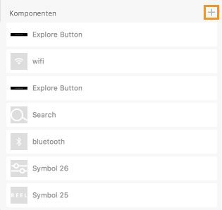 Bibliothek „Komponenten“. Klicken Sie auf das Pluszeichen (+), um ein ausgewähltes Objekt in eine Komponente umzuwandeln und zur Bibliothek hinzuzufügen.