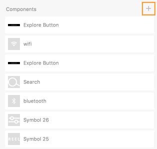 コンポーネントライブラリ。「+」をクリックし、選択したオブジェクトをコンポーネントにして、ライブラリに追加。
