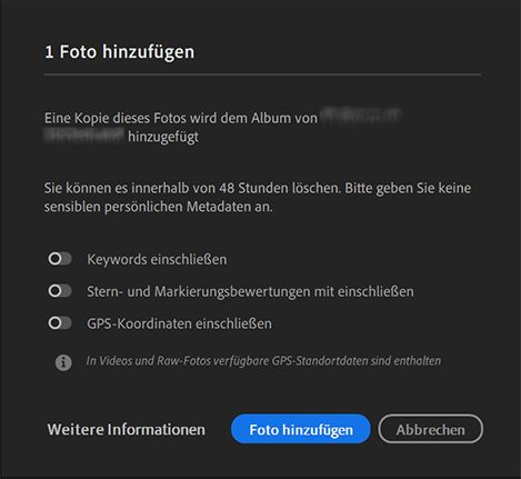 Dialogfeld „Foto hinzufügen“